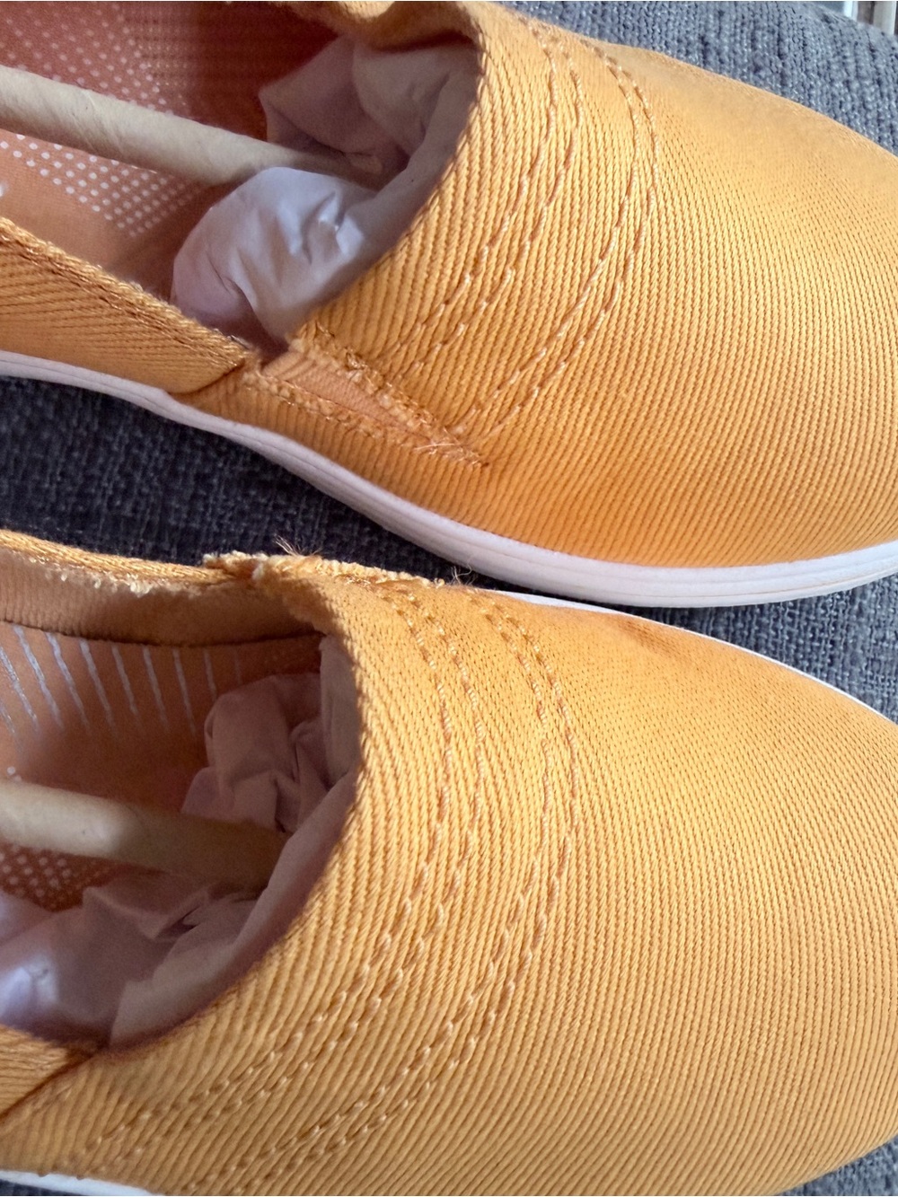 Clarks Women's Mustard Canvas Slip-On Loafers - Picture 4 of 10